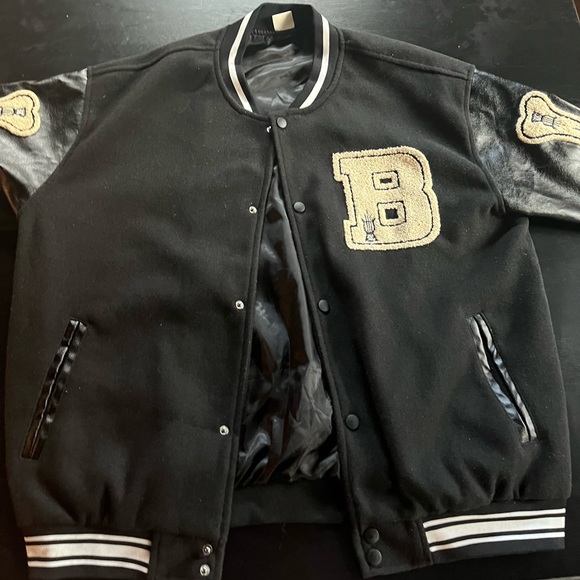 Other - Black leather varsity jacket